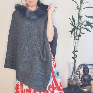 Fur Collar Knit Shawl